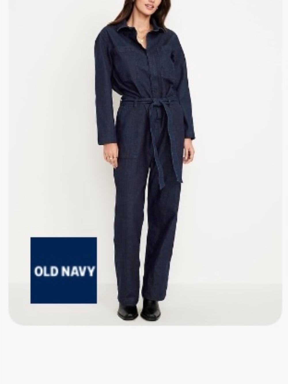 Old Navy Dark Navy Denim Utility Jumpsuit with Waist Tie